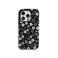 Film IMD magnétique noir floral 2-en-1 pour coque 16 Pro Max et 17 Pro Max, protection intégrale antichoc avec rebord surélevé, fin et élégant