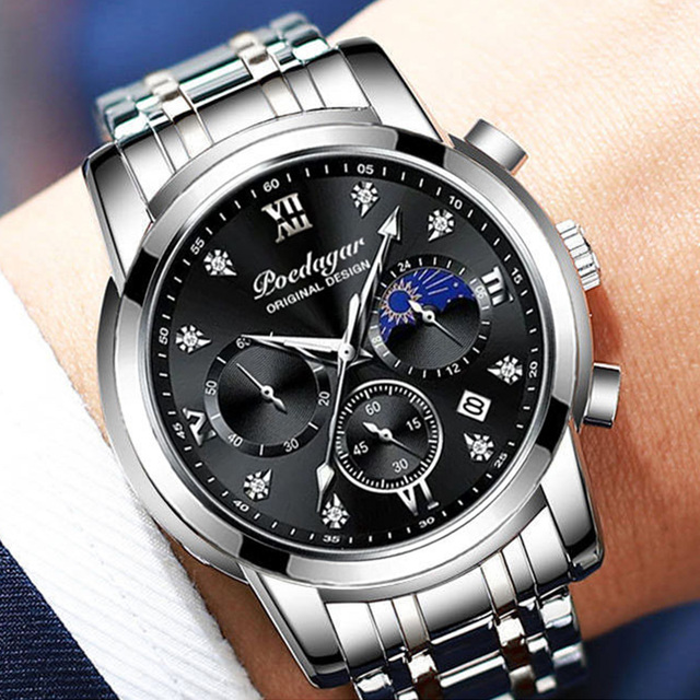 POEDAGAR 809 Unique Chinese Man Quartz Watch Stylish Stainless Steel Band Waterproofing Chronometer Moq 1 Business Watch Factory