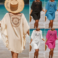 Vente chaude femmes été plage couvrir couleur unie maillot de bain plage couvrir robes évider vêtements de plage