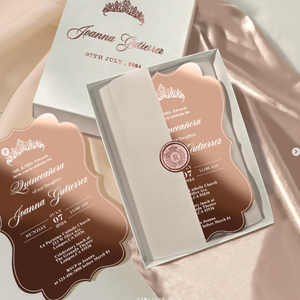 Invitations de Quinceanera en acrylique or rose Sweet 16 Mirror Invitations Boxed Party avec sceau de cire personnalisé et couronne de <span class=keywords><strong>princesse</strong></span> - Product Image 4