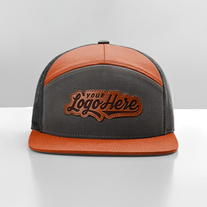 <span class=keywords><strong>Gorra</strong></span> deportiva trucker unisex de dos tonos con parche de cuero personalizado, modelo Ri 168, de 7 paneles, visera plana y cierre snapback. - Product Image 4