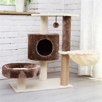 Grosir furnitur kucing Multi-level dalam ruangan mainan hewan peliharaan papan partikel pohon kucing berkelanjutan + tabung kertas
