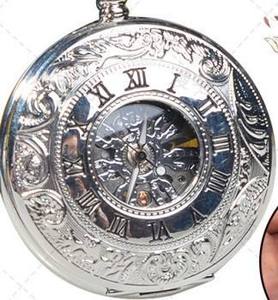 Antique Vintage <b>Roman</b> Numerals Pocket Watch Automatic Necklace Pendant <b>Clock</b> Chain Men's Hollow Mechanical Watch Classic - Product Image 4