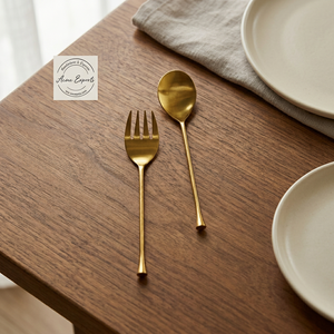 Premium <b>Gold</b> Finished Salad <b>Spoon</b> and Fork Set Stylish Durable Metal Tools for Dining Buffet Wedding Party Kitchen Use - Product Image 1