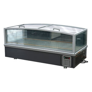 Congélateur-ventilateur commercial pour supermarché, exportation usine, vitrine îlot à <span class=keywords><strong>vitre</strong></span> frontale incurvée, type combiné viande et poulet, avec compartiment profond - Product Image 1