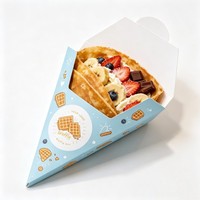 Vente en gros de boîtes à crêpes et gaufres triangulaires personnalisées avec logo imprimé, porte-cônes en papier jetables, emballage à emporter
