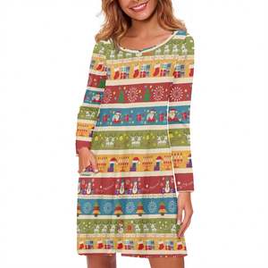 Gaun Natal Wanita yang Tidak Menarik, Elegan, Mewah, Ukuran Besar, Kerah O, Vintage, untuk Kerja, Gereja, Pesta, Model A-Line dengan Kantong - Product Image 3