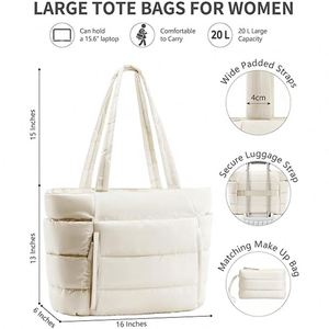 Sac fourre-tout matelassé antivol avec poche extérieure, compatible ordinateur portable, résistant à l'eau, avec fermeture éclair - Product Image 2