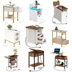 Wholesale Narrow Nightstand with Charging Station, Slim <strong>Bedside</strong> <strong>Table</strong> with USB Ports, <strong>Skinny</strong> Bed Side Cabinet with Power Outlets - Product Image 1
