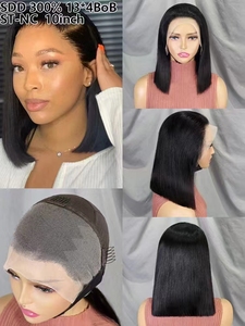Letsfly 12A Pelucas sin pegamento 300% de doble densidad, color 13x4, frontal de encaje, cabello humano virgen natural completo, pelucas bob de 8 a 30 pulgadas - Product Image 6