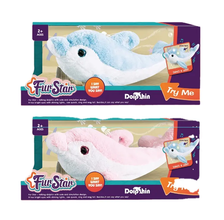 Yicheng-peluche de delfín personalizado para niños, juguete de peluche de felpa, azul y roja grabadora de voz, Popular, más barato, 2022