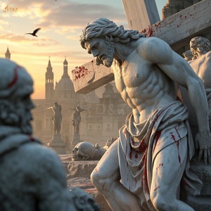 Famosa religione cattolica cristiana statua in ottone gesus 14 stazione nona stazione a grandezza naturale giesus cade terza volta scultura in bronzo - Product Image 2