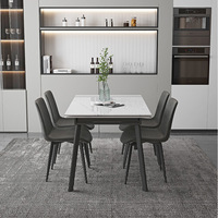 Table à manger extensible en pierre frittée avec 6 chaises de couleurs variées, surface spacieuse, pieds en métal stables pour les réunions de famille