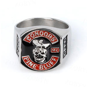 Anillo MC de Acero Inoxidable Yunnique Condors Pine Bluff para Hombre, con Calavera Esmaltada, Estilo Biker Gótico Punk Rebelde Oscuro, para Club de Motociclistas - Product Image 2