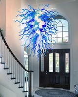 Lustre d'escalier en verre soufflé à la main, style Art déco moderne, décoration de villa, lumière suspendue LED colorée pour fête
