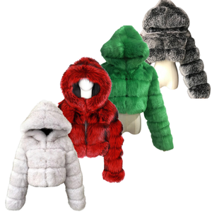 2024 hiver chaud mode solide à manches longues recadrée à capuche fausse fourrure veste <span class=keywords><strong>manteau</strong></span> femmes - Product Image 1