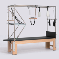 Lit de Pilates Cadillac en érable écologique - Table Trapèze avec revêtement en cuir lavable pour la rééducation clinique et la thérapie post-chirurgicale