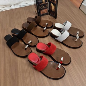 Fashion Trend Women Slides Open <b>Toe</b> Flat Heel Faux Suede Rubber Outsole Buckle Decoration Summer Sandals - Product Image 1