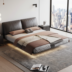 Nouveaux produits explosifs : Lit flottant noir de luxe léger en matériaux écologiques, taille King, avec espace de rangement sous le lit, facile à nettoyer - Product Image 3