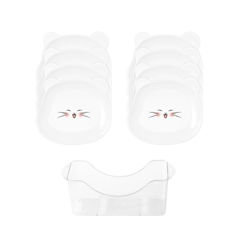 [Incluye 8 platos y una bandeja de almacenamiento] Blanco - Meow Meow