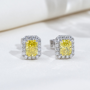 Pendientes de diamantes amarillos radiantes de oro blanco de 9 quilates Messi Jewelry MSE-957 para mujer - Product Image 2