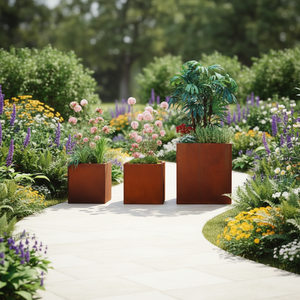 Pot de fleurs au design moderne, résistant aux intempéries, en acier corten, jardinières - Product Image 6