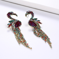 Boucles d'oreilles avec chaîne à griffes et animaux pour femmes, strass étincelants, cristal, oiseau, pampilles
