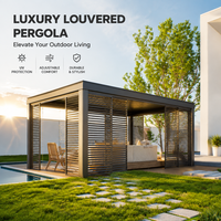 Pergola bioclimatique à lames orientables en aluminium thermolaqué, imperméable et résistante à la pluie, avec toit électrique réglable et éclairage LED pour extérieur et jardin