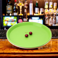 Plateau de service en plastique noir rond stocké pour les plats et les assiettes de café et de restaurant KTV