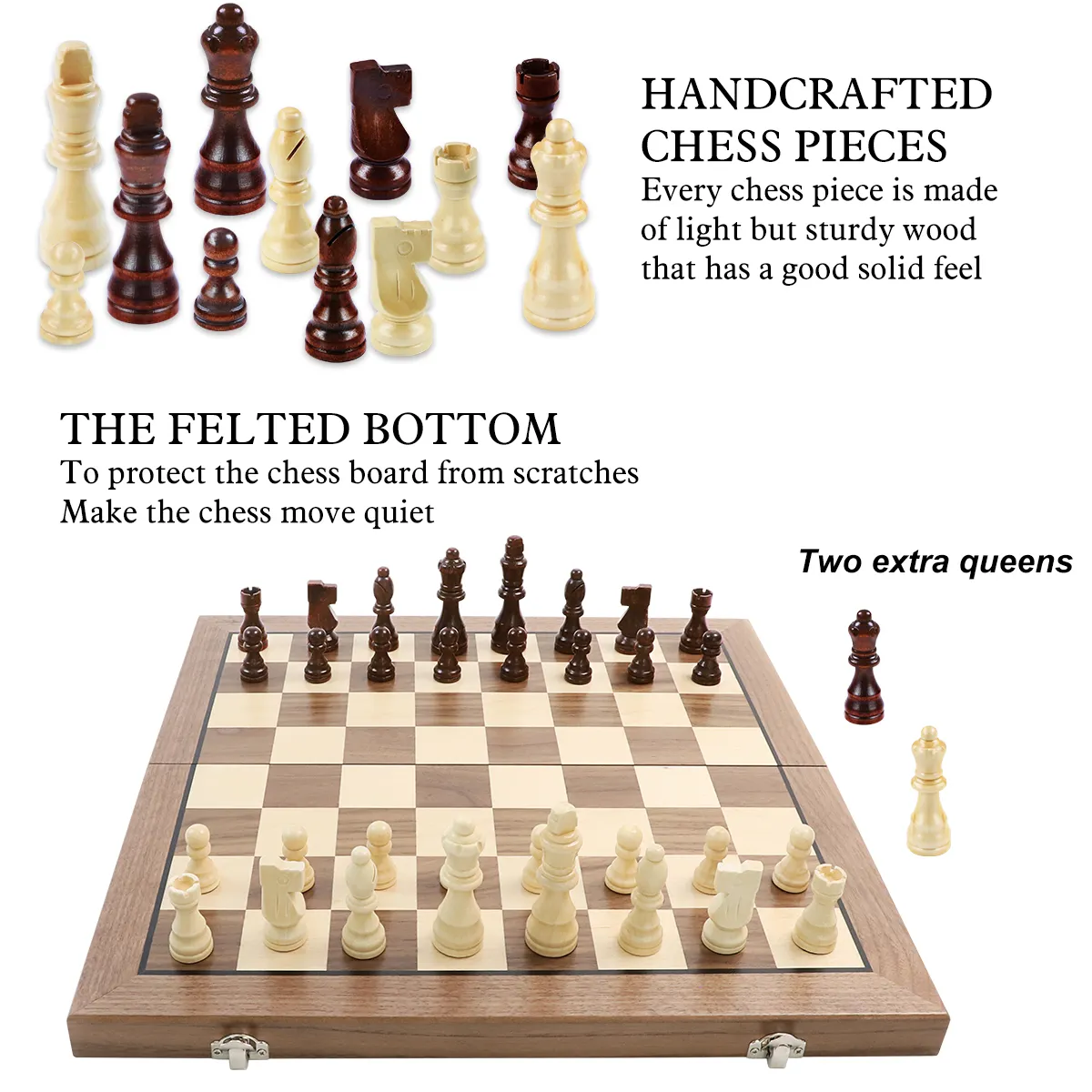 Factory 38cm 15 inch Magnetic folding walnut maple travel chess set Wooden Chess Board Set with Extra Queen Pieces