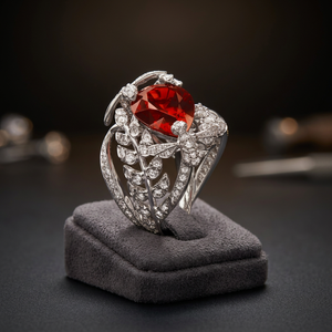 <b>925</b> Sterling <b>Silver</b> Garnet Zircon <b>Ring</b> Oval Cut Gemstone Floral Claw Set Women Jewelry for Wedding Party - Product Image 3
