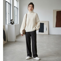 Pull en cachemire 100% pour femme, style tendance, hiver, décontracté, respirant, col roulé, tricot côtelé, épais, chaud, manches longues