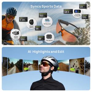 4-ב-1 משקפי ספורט חכם עם משקפי ספורט pro-כיתה חיצונית רכיבה נגד רוח HD אולטרה רחב מצלמה משקפיים חכמים - Product Image 4