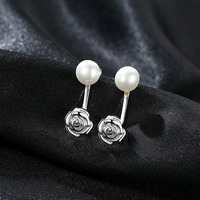 Anting Mutiara Mawar Romantis Perak S925 Serbaguna Model Bunga dan Stud Elegan Aksesoris Telinga Wanita untuk Sehari-hari