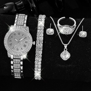 Set di Gioielli con Orologio al Quarzo Elegante da Donna con Quadrante a Lettere Romane e Cinturino in Lega, 5 Pezzi, Vendita Calda Transfrontaliera - Product Image 2