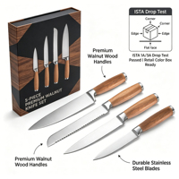 Ensemble de couteaux de cuisine classique 5 pièces, manche en bois de wengé, acier inoxydable 30cr13+430, couteau de chef, couteau utilitaire, accessoires de cuisine FDA LFGB