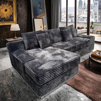 Canapé modulaire sectionnel en forme de L, canapé sans structure avec assise profonde en velours côtelé, canapé nuage pour salon et chambre, aucun assemblage requis