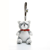 Porte-clés en peluche Husky assis mignon, poupée chiot avec collier, breloque de sac à dos, jouet, cadeau, vente en gros, personnalisable