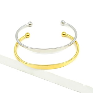 Stainless Steel C-Shaped Ball Open <b>Bangle</b> Adjustable Simple Style Titanium Steel Jewelry Gift for Women <b>Men</b> Couple Bracelet - Product Image 5