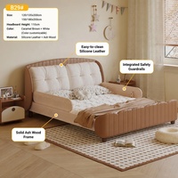 Lit enfant moderne luxueux et sûr, tête de lit en cuir marron chocolat, écologique, durable, en bois massif, lit simple pour la maison