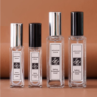 Flacon vide carré en verre fin de 5ml, 10ml, 15ml, 20ml, 30ml avec étiquette personnalisée, petit format rechargeable à col vissé, pour échantillon de parfum ou huile, avec vaporisateur.
