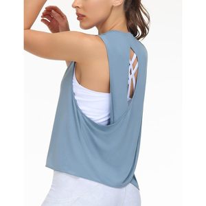 Women's Open Cross <b>Back</b> Workout Tank <b>Top</b> Loose Fit Sleeveless Yoga Running Shirt Breathable Spandex Polyester - Product Image 5