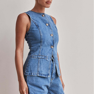 <span class=keywords><strong>Gilet</strong></span> en <span class=keywords><strong>jean</strong></span> <span class=keywords><strong>sans</strong></span> manches pour <span class=keywords><strong>femme</strong></span>, grande taille, décontracté, en toile de lin, pour l'hiver et le printemps, avec broderie en coton et coquille tissée - Product Image 2