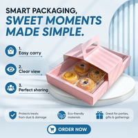 Roze dubbele grid-handgreep recyclebare food grade taartdoos met transparant PET venster, UV-coating, twee compartimenten, dessert cadeaudoos voor mousse