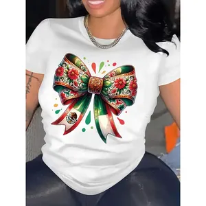 Vibrant Floral Bow đồ họa in 100% cotton nam t-shirt đơn giản phong cách giản dị mềm mại thoải mái Crew Neck Trắng - Product Image 1