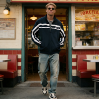 Veste streetwear style New York personnalisée ODM pour hommes et femmes, coupe-vent léger à col montant rayé et color block, style bomber.