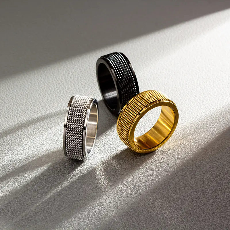 Anello Spinner Anello 8mm acciaio inox trave reticolo ansia girevole anelli per le donne uomo ogni giorno
