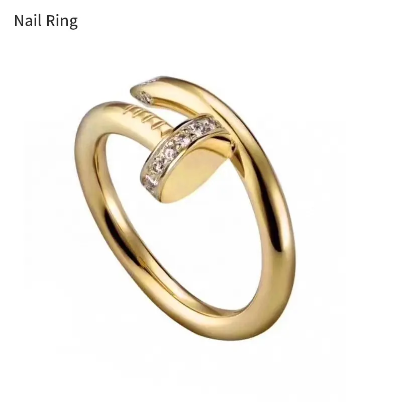 Luxury Famous Brand Designers Jewelry High Quality Nail Ring with ZIRCON diamond 18k Gold Plated Stainless Steel ring