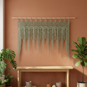 Tenture murale rectangulaire en macramé beige style bohème, motif géométrique abstrait, scènes naturelles, décoration Diwali, pour porte coulissante en verre - Product Image 2