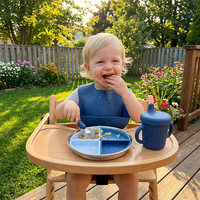 Assiette pour enfants en acier inoxydable personnalisée avec logo, facile à nettoyer, compatible lave-vaisselle, ensemble d'alimentation en silicone pour bébé, sans BPA